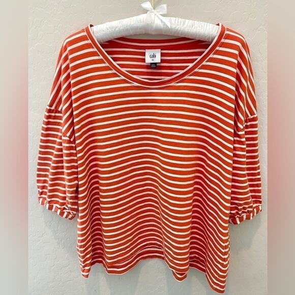 CABI | Orange Striped Cotton Oversized Comfy Casual Puff Sleeve Top | XS - Picture 1 of 7